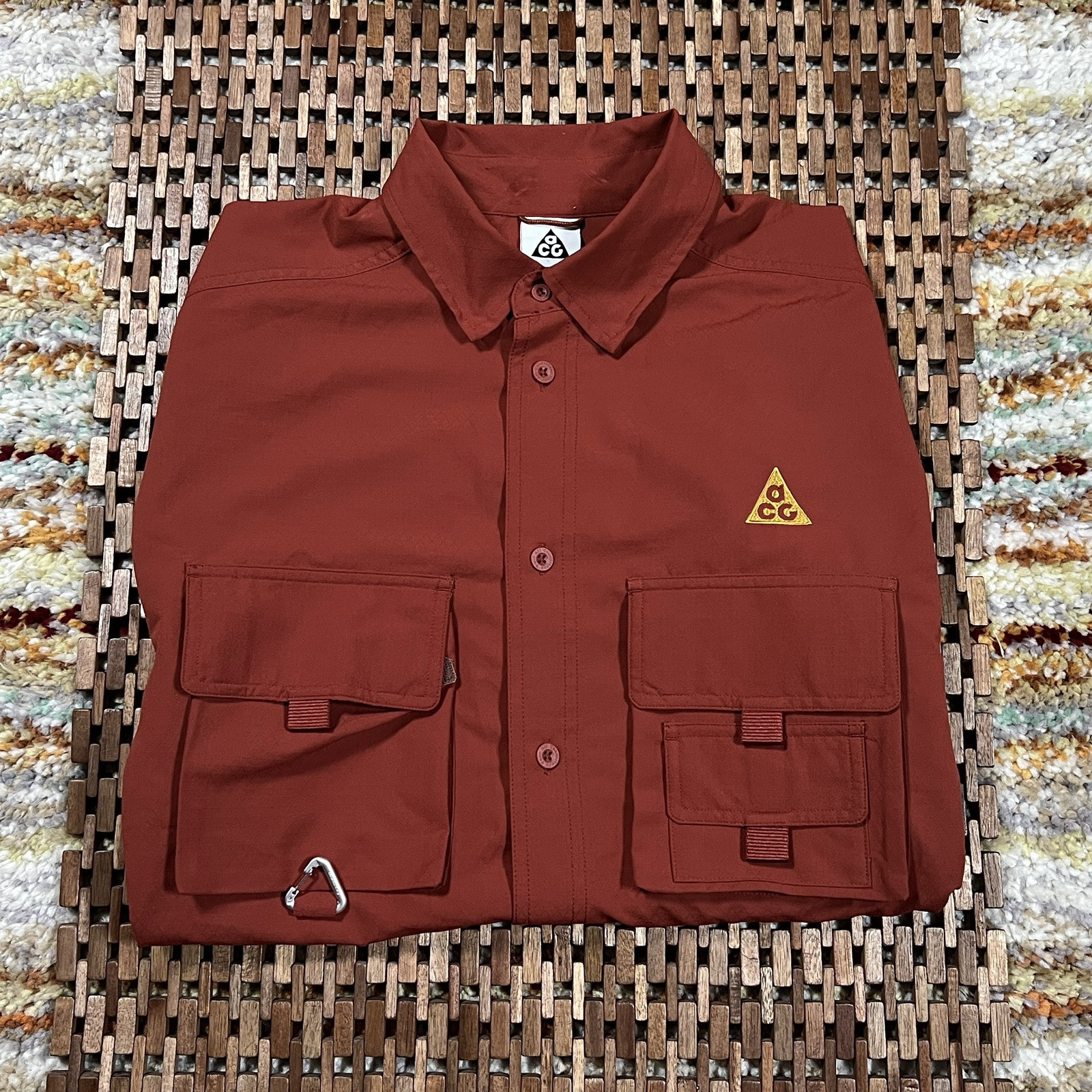 Nike ACG Dri Fit ADV Vented Trail Shirt Utility Hiking Button Down Rust Medium M