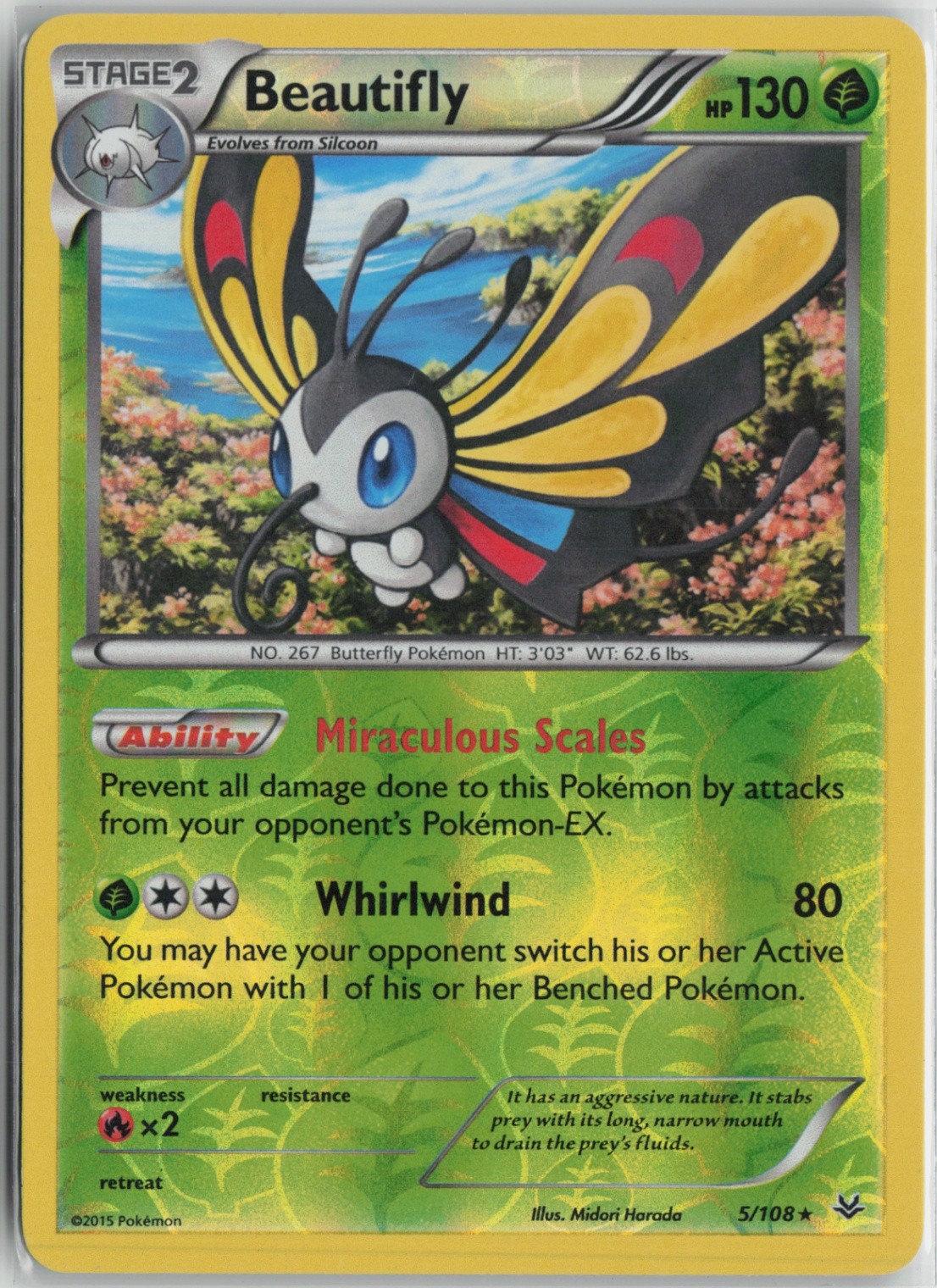 Beautifly 5/108 Holo Rare XY - Roaring Skies LP Reverse Holo