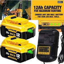 2Pack For DeWalt 20V 20 Volt Max XR 12.0AH Lithium Ion Battery DCB206-2 /Charger