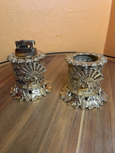 Juego de encendedores de mesa ventiladores dorados vintage - Imagen 2 de 6