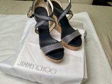 Womens Jimmy Choo BNWB Portia Navy Wedge Cork Platform Sandal Size 39.5