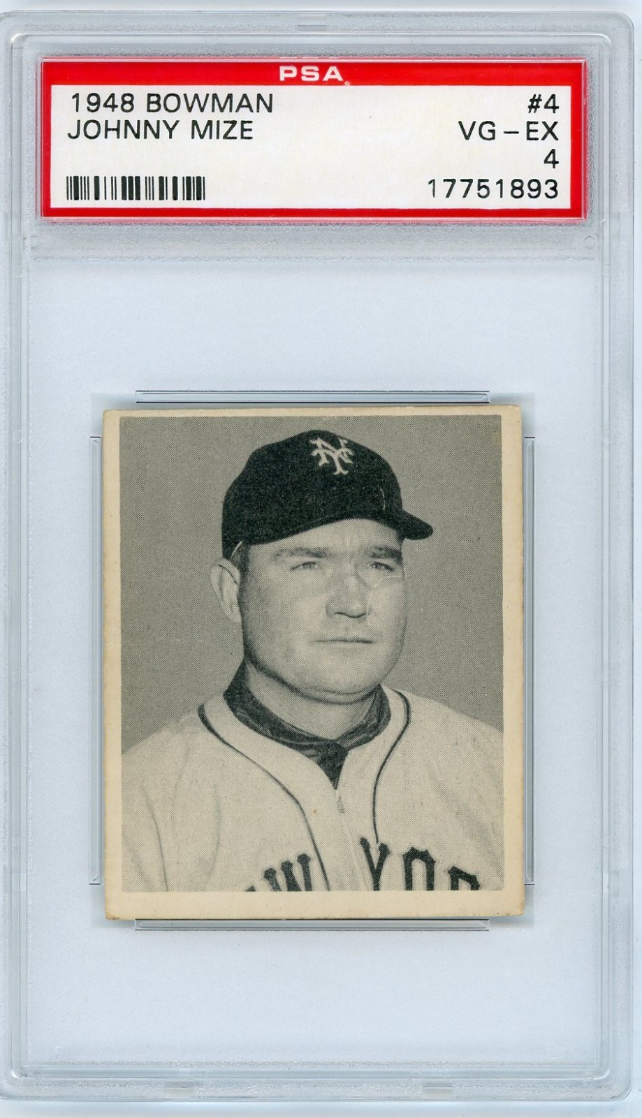 1948 Bowman #4 Johnny Mize PSA 4 VG-EX Vintage New York Giants