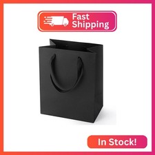PrimeSign Black Gift Bags With Handles: 8x5x10 Inch 12 Pack Black Paper Gags Med