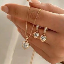 3 PCS Heart Pendant Jewelry Set of Earring Pendant Necklace for Women Girls