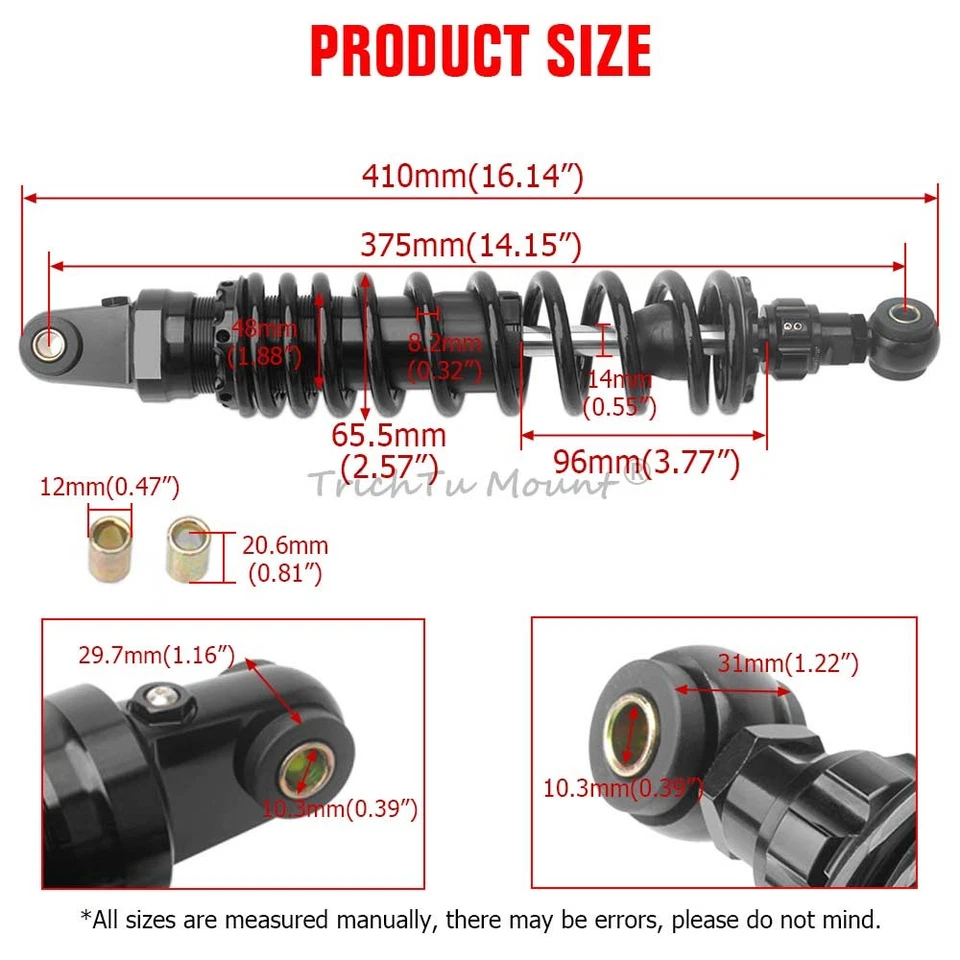 Adjustable 375mm 14.75" Front Air Shock Absorbers For Yamaha Banshee 350 YFZ350 - Image 2 of 4