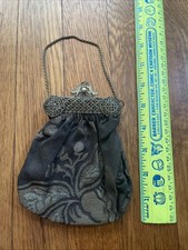 Antique Vintage Purse Bag Tapestry Ornate Brass Frame