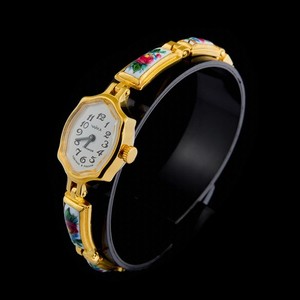 Authentic NOS Vintage Chaika Watch Gold Plated Bracelet Floral Enamel Inserts Hand Painted