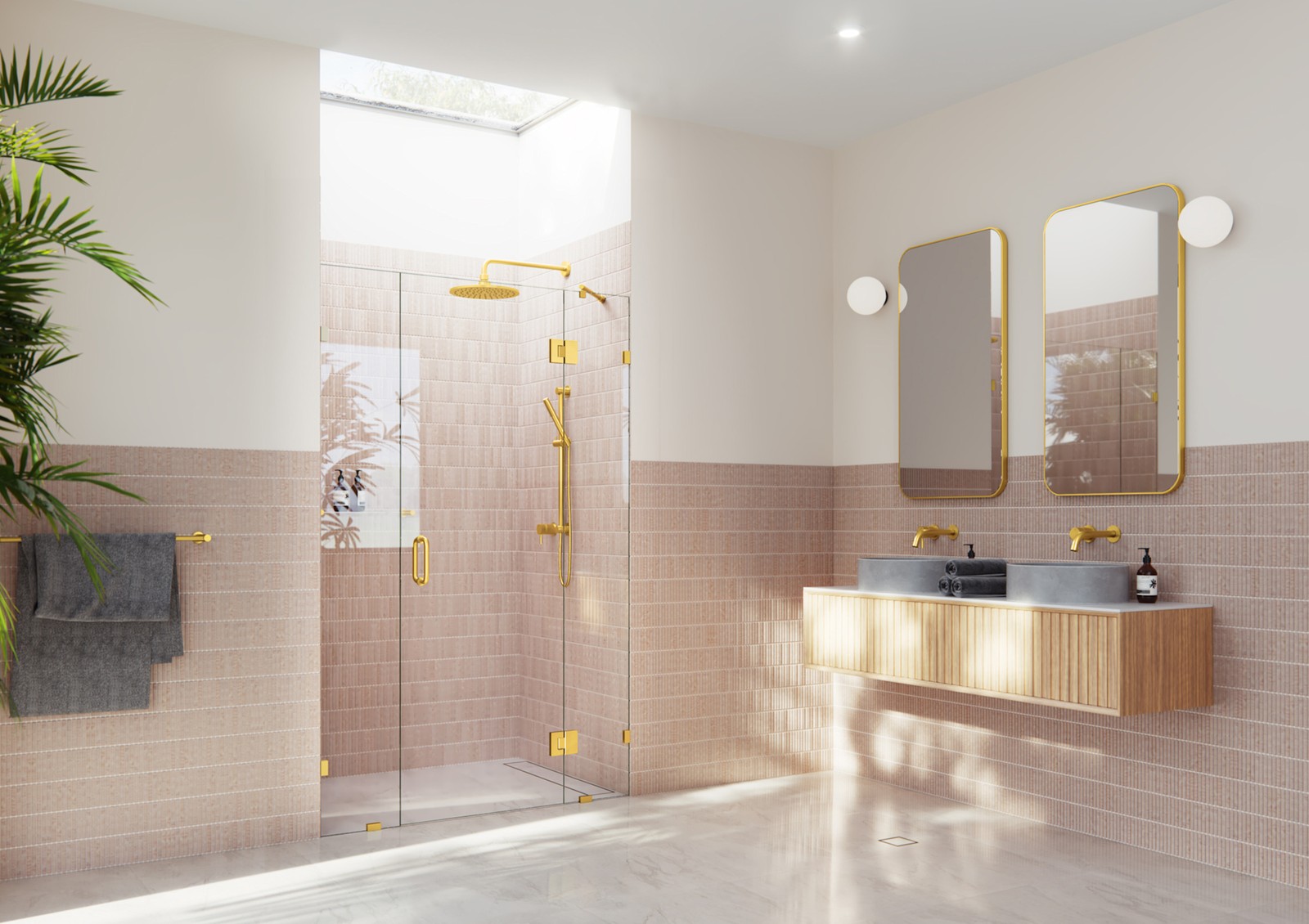 Stellar 78H x 46.5W Frameless Brass Hinged Glass Shower Door
