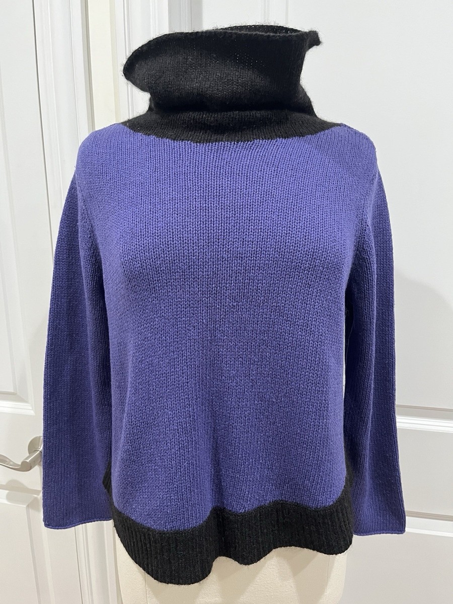Eileen Fisher Yak/Wool Sweater Cowl Neck Purple Black Women's Size Petite  Large