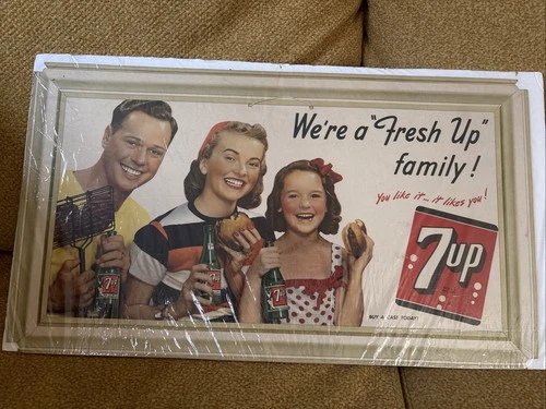 1950 Vintage 7up Litho Sign Coke Pepsi Cardboard Seven Up 7 Frame Rare