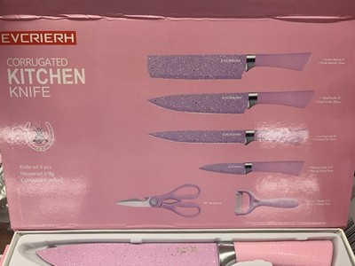 EVCRIERH 6-Piece Multicolor Stainless Steel Knife Set with Scissors & Peeler