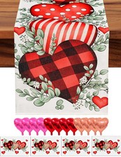 Valentine's Day Table Runner and Placemat Set: 13"x72" Plaid Hearts Table Runner
