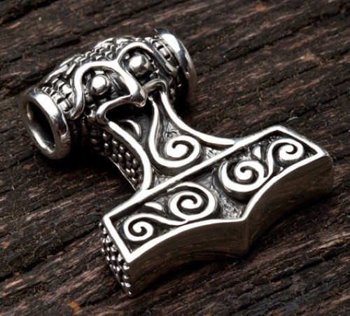 NORSE VIKING THORS HAMMER STERLING SILVER MENS PENDANT LEATHER CHAIN NECKLACE - Picture 5 of 7