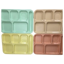 Dallas Ware Melamine Divided Trays Pink Green Yellow Tan P-71 Lot of Four Vtg