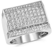 ESTATE LARGE .67CT DIAMOND 14KT WHITE GOLD 3D ROUND MULTI ROW SQUARE MENS RING