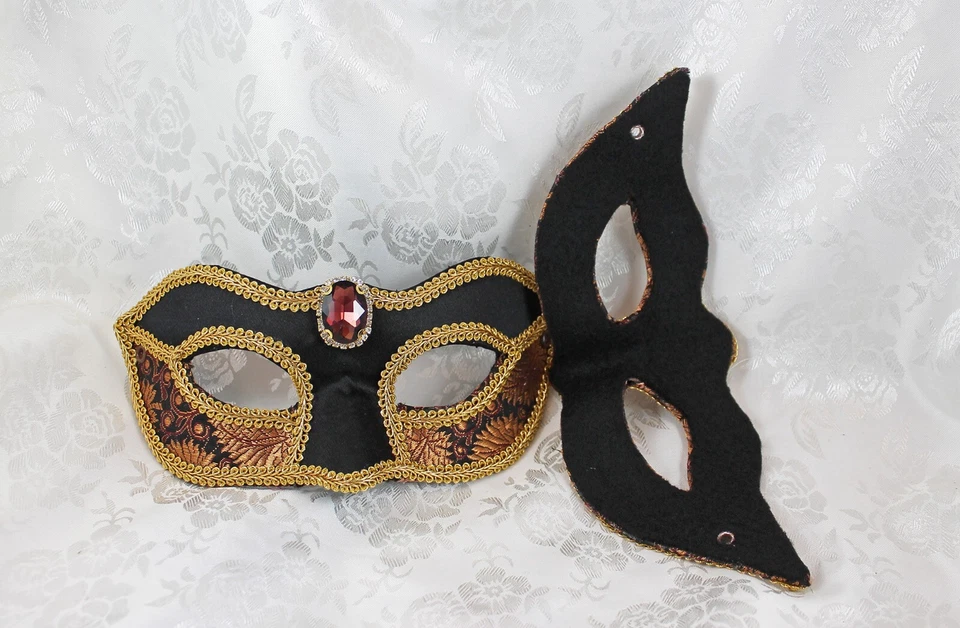Handmade Couples Masks, Bronze Black Brocade Flexible Masquerade Ball Masks - Image 3 of 3