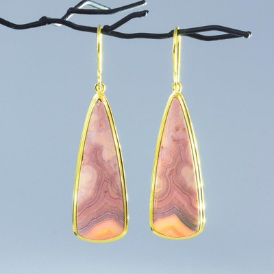 Ohrringe 18K Gold Vermeil Sterlingsilber Spitze Agate Cabochon 10.45 G