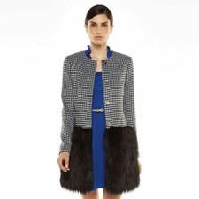 Elle Plaid Fur Coat: Size 6 Nwt