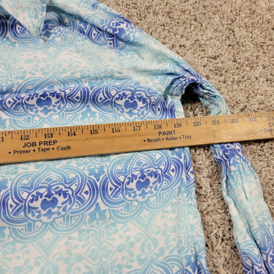 Camisa Charter Club Mujer Pequeña Azul Floral 100% Lino Blusa Abotonada Pestaña Enrollable Foto 3 de 4