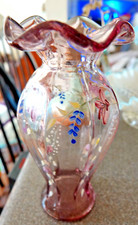 9 1/4  Violet Fenton Hand Painted Ruffled Vase