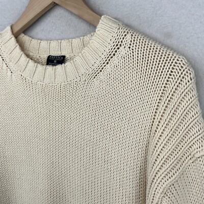 NAUTICA JEANS Sweater Mens L Marine Field 90s Y2K Pullover Cotton Beige VTG