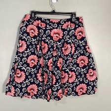 TALBOTS Cotton Pleated A-line Skirt Sz 10 Navy Blue Floral