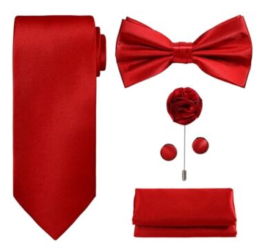 TIE G 5pcs Tie Set in Gift BOX WHITE OR BLACK: Solid Color Necktie, Satin A-red
