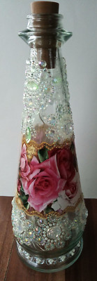 eine liebevoll gestaltete Flasche mit  LED  Licht + BLUMEN  + Basteln + Unikat 2