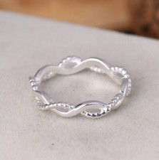 Twist Half Eternity Ring, 925 Silver Infinity Wave Ring, Stacking Ring For Gift