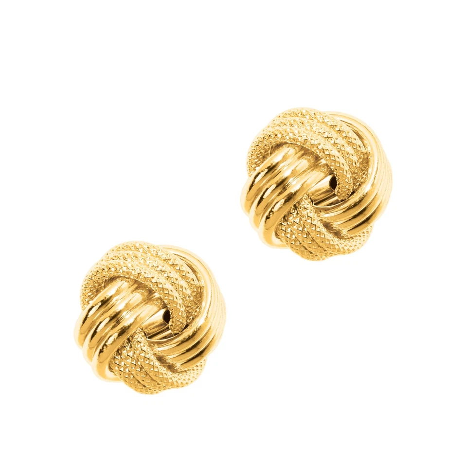 14k Yellow Gold Polished and Textured Love Knot Stud Earring 3 grams  12.5MM