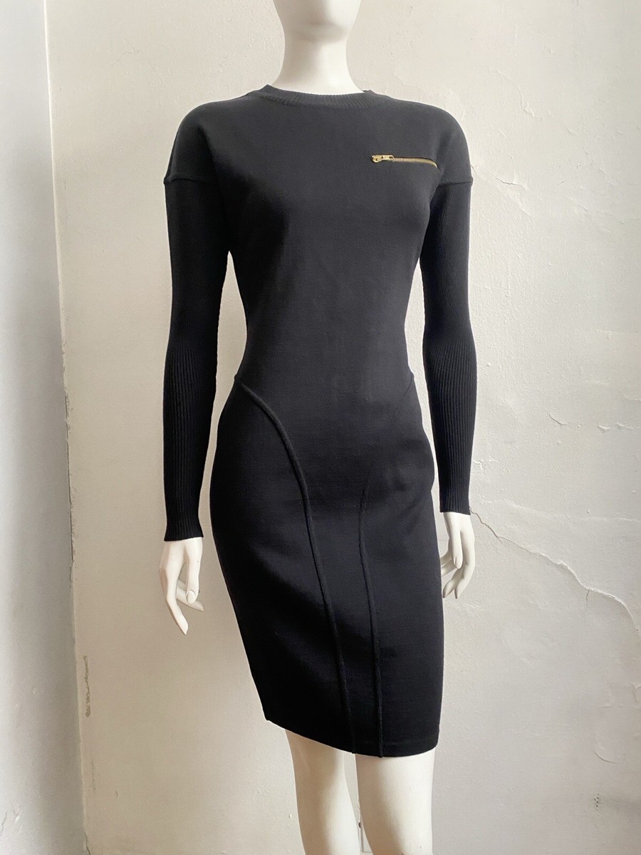 Vintage 80s Azzedine Alaia Dress Seamed Bodycon Black Knit Vintage 80s Azzedine Alaia Dress Seamed Bodycon Black Knit