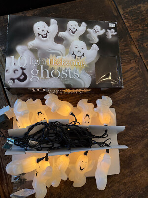 Flickering Ghost String Lights Halloween Prop Blow Mold 10 Vintage Box VIDEO NOS