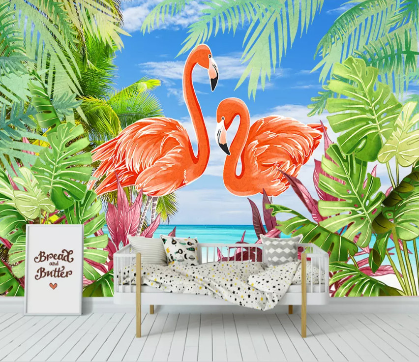 3D Red Flamingo 10722NA Wallpaper Wall Mural Removable Self-adhesive Fay