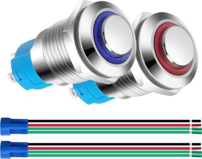 2 Stück 0,47 Zoll/12 mm Edelstahl Drucktaster 12V-24V 3A LED offen EIN