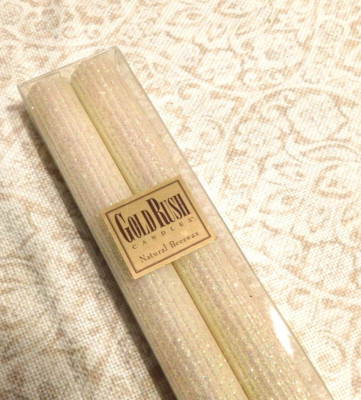 Gold Rush 18''H. Natural Beeswax Glitter Candles, Color: White Lotus Set Of 2