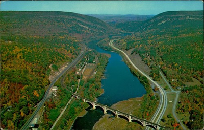 #ad #ad Delaware Water Gap Postcard Aerial View Lackawanna Erie Railroad Bridge 1961 $4.95