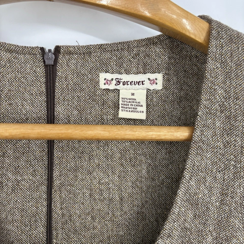 Vestido mini jersey Y2K Forever 21 para mujer M marrón metálico tweed oscuro Academia Foto 2 de 4