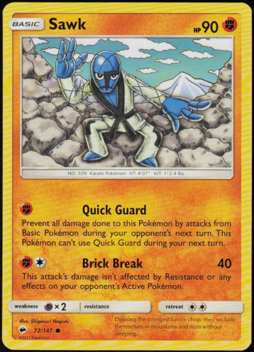 Pokemon - Sawk - 72/147 - Common - Burning Shadows  - NM/M