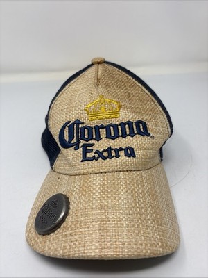 Corona Extra Beer Hat  Bottle Cap Opener Blue Tan Adjustable Snapback  Cap 