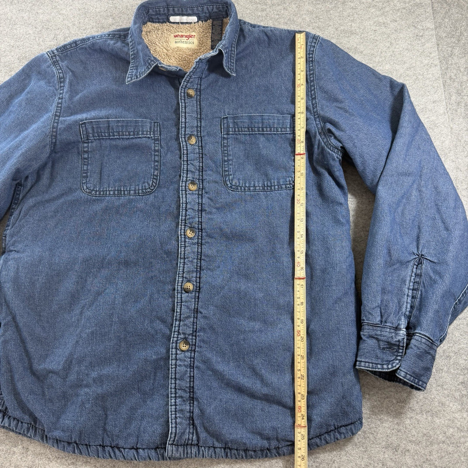 Wrangler Sherpa Lined Denim Shacket Mens M Blue Jean Jacket Fleece Coat Pockets thumbnail 7
