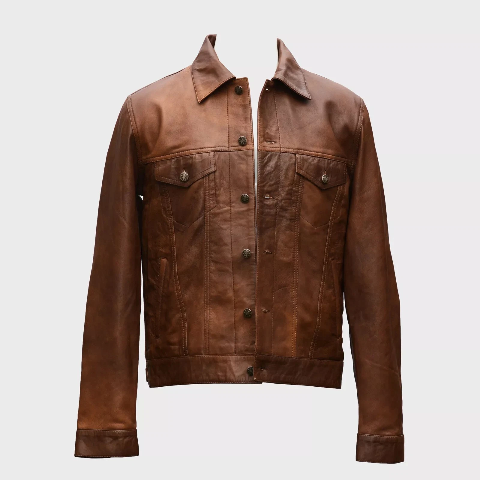 Western Trucker Leather Jacket Sheep Leather Denim Jacket Style D34J