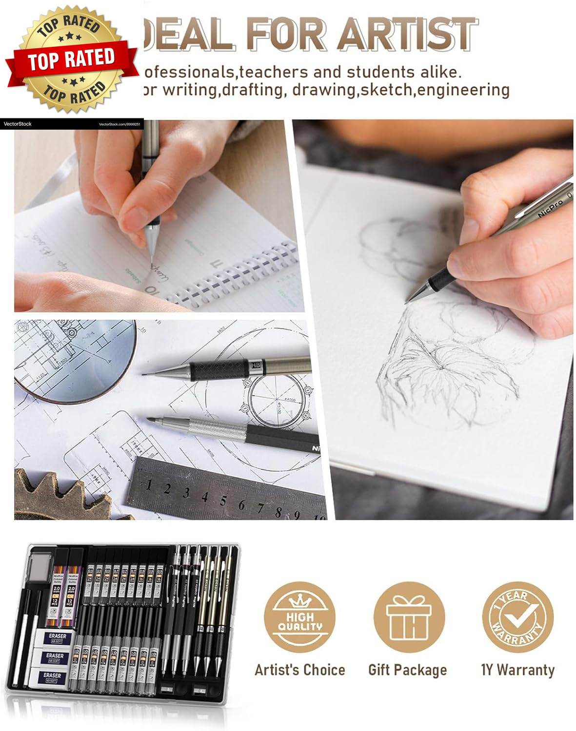 35PCS Art Mechanical Pencil Set, 3 PCS Metal Drafting Pencil 0.5 Mm & 0.7 Mm & 0