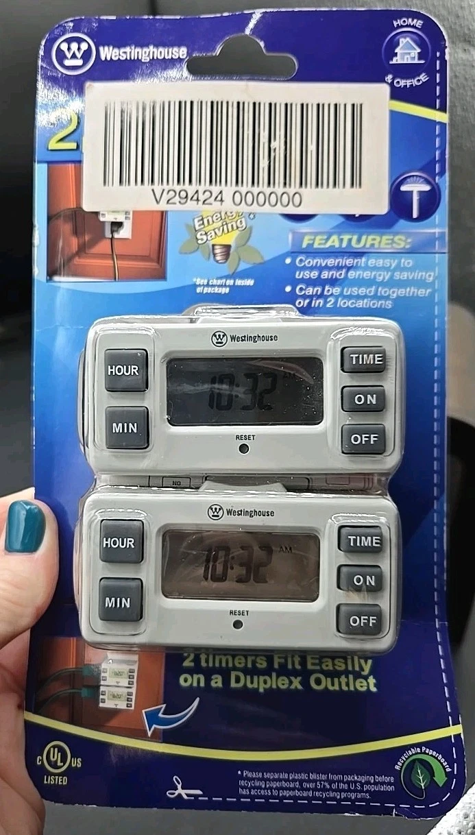Westinghouse 2Pk Indoor Digital Bar Timer Model28443 UL Rated duplex outlet