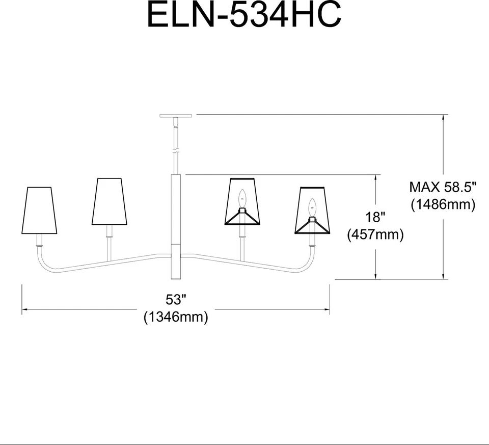 Lámpara de araña lineal Dainolite ELN-534HC Eleanor 4 luces 53" W - negra Foto 2 de 4