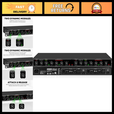 Professional Dual-Channel Audio Compressor/Limiter with Noise Gate & XLR/TRS Inp