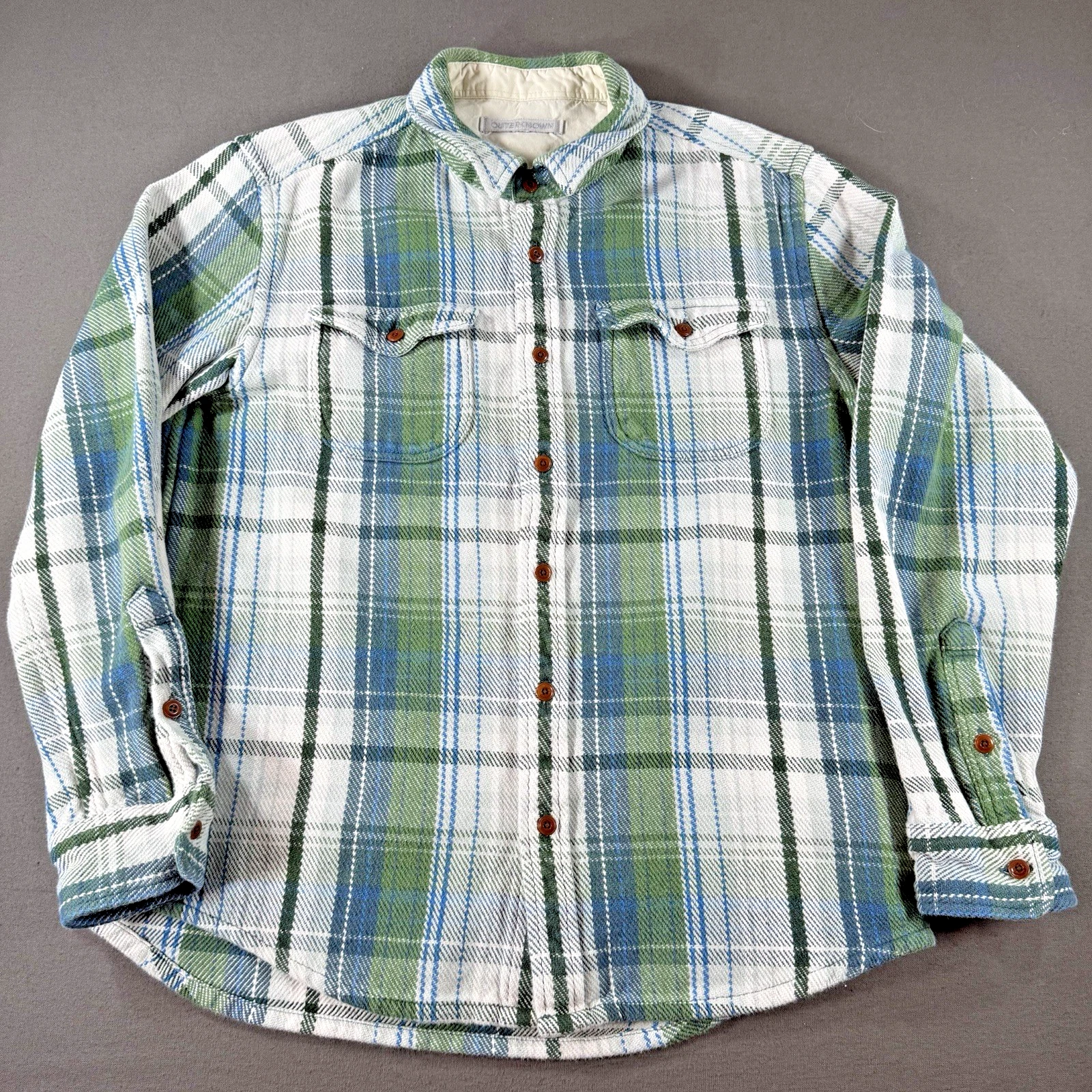 Outerknown Blanket Shirt Mens Large Green Plaid Button Up Flannel Ocean Casual