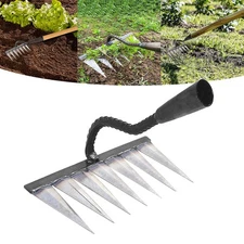 Heavy Duty Garden Rake with 7 Metal Tines All Steel Hardened Hoe Hand Rake