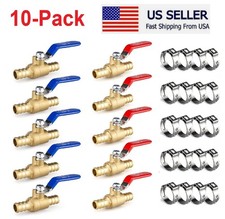 10-Pack 1/2" PEX Brass Ball Valve Hot/Cold, with 20 Cinch Clamps - PEX Valves