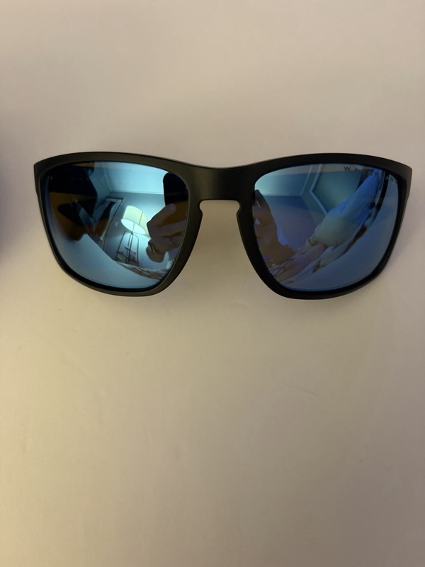 Waterland FishCamp Polarized Mirrored Blue Wrap Sunglasses Black Frame UV400 