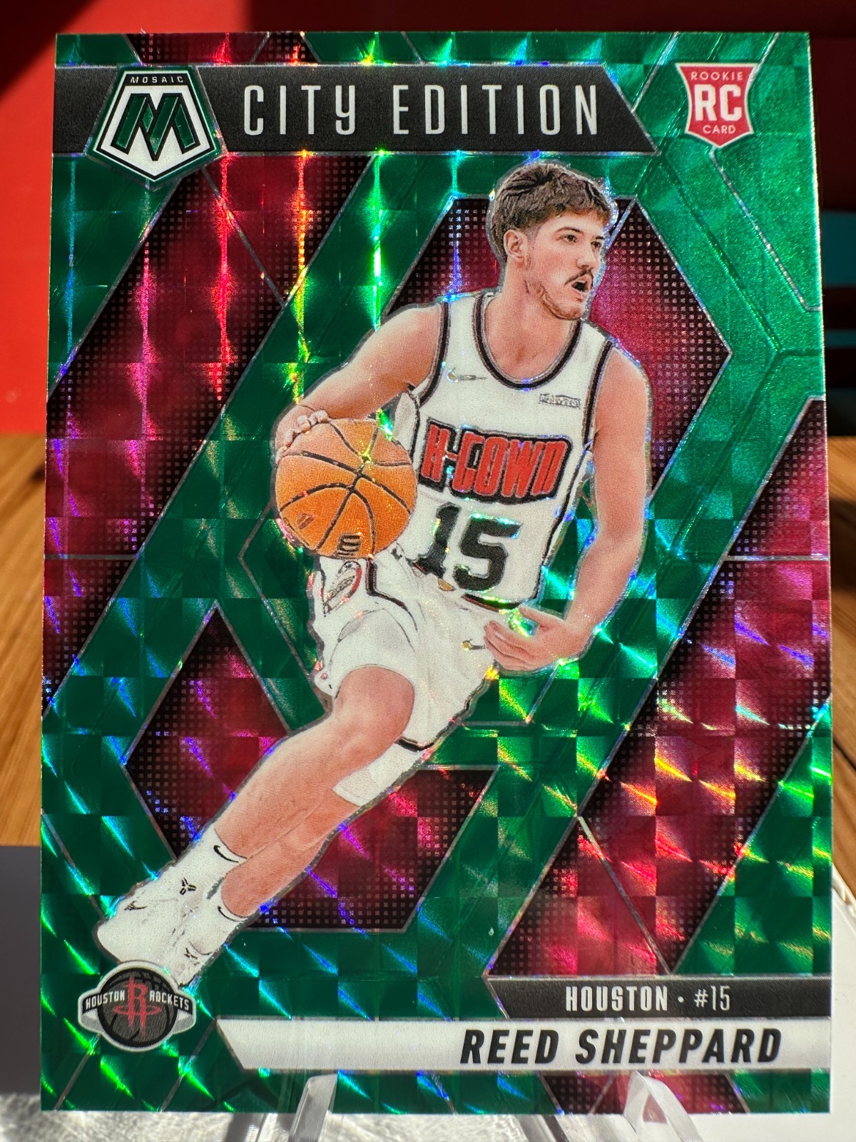 Reed Sheppard RC: 2024-25 Panini Mosaic #276 Green Prizm Parallel